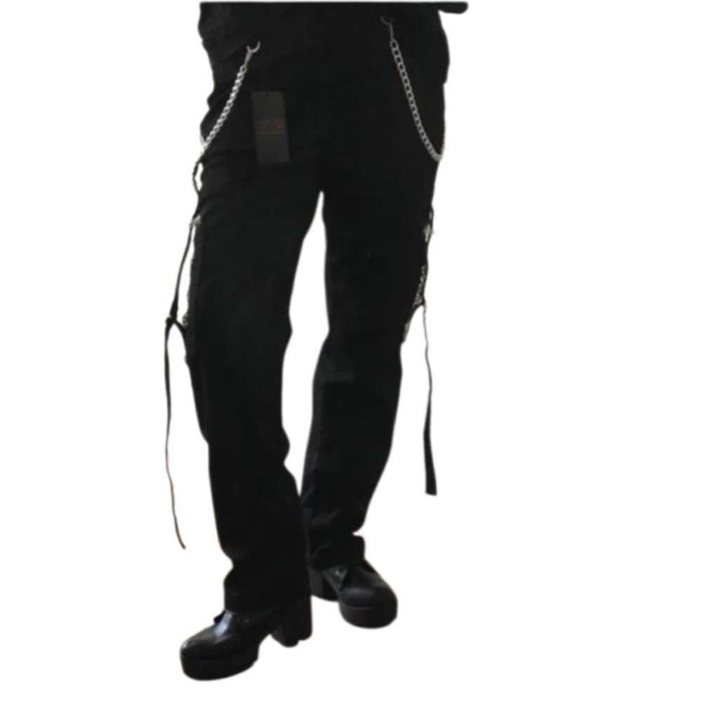 Royal Bones By Tripp Chain Mesh Pocket Cargo Pants Black Goth Punk Emo13 NWOT
